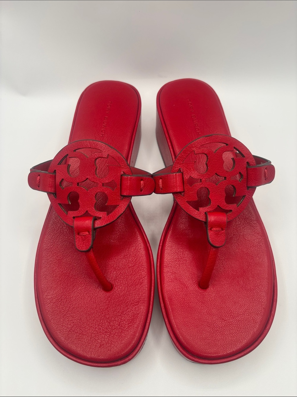 Tory Burch Red Leather Logo Thong Sandals